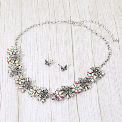 Madeline Love AB, Silver Burnished Boho Floral Butterfly Link Necklace - Necklaces