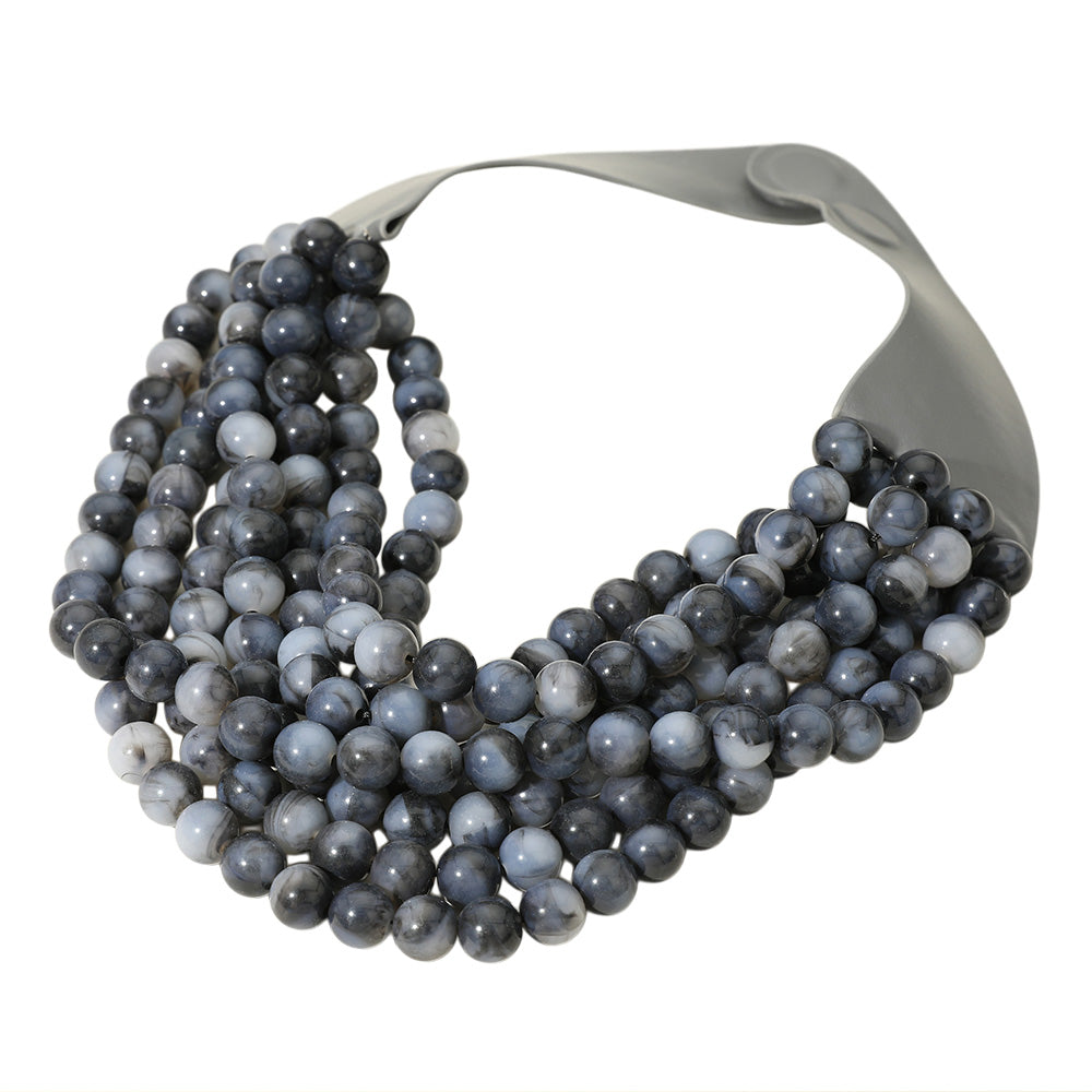 dark gray chunky acrylic beaded multi-strand necklace with magnetic clasp