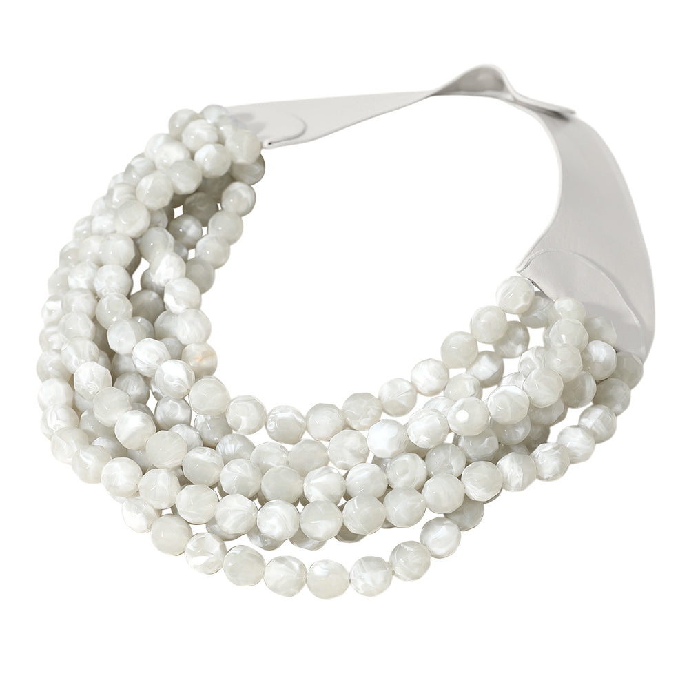 dark ivory chunky acrylic beaded multi-strand necklace with magnetic clasp