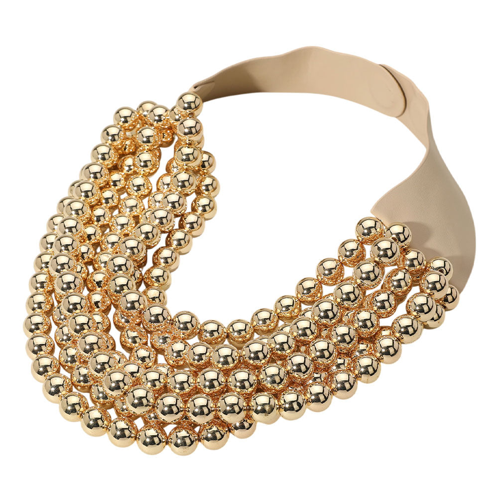 gold chunky acrylic beaded multi-strand necklace with magnetic clasp