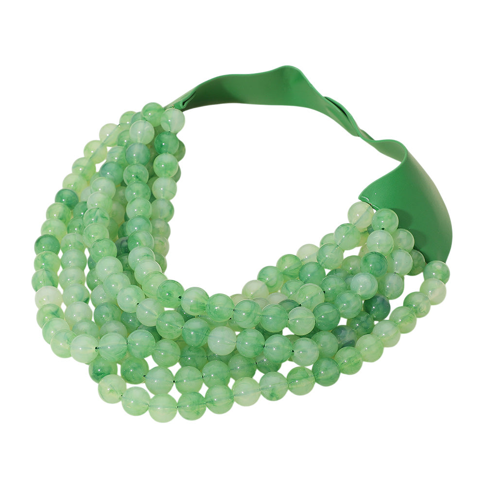 Chunky Multi-Strand Beaded Necklace with Magnetic Clasp - Green - Necklaces