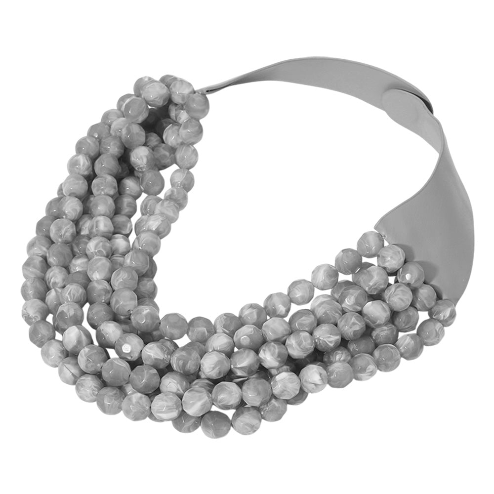 slate gray chunky acrylic beaded multi-strand necklace with magnetic clasp