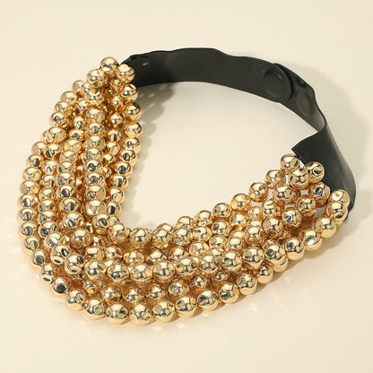 Madeline Love Gold, Hematite Chunky Acrylic Ball Beaded Multi Layered Faux Leather Magnetic Necklace - Necklaces