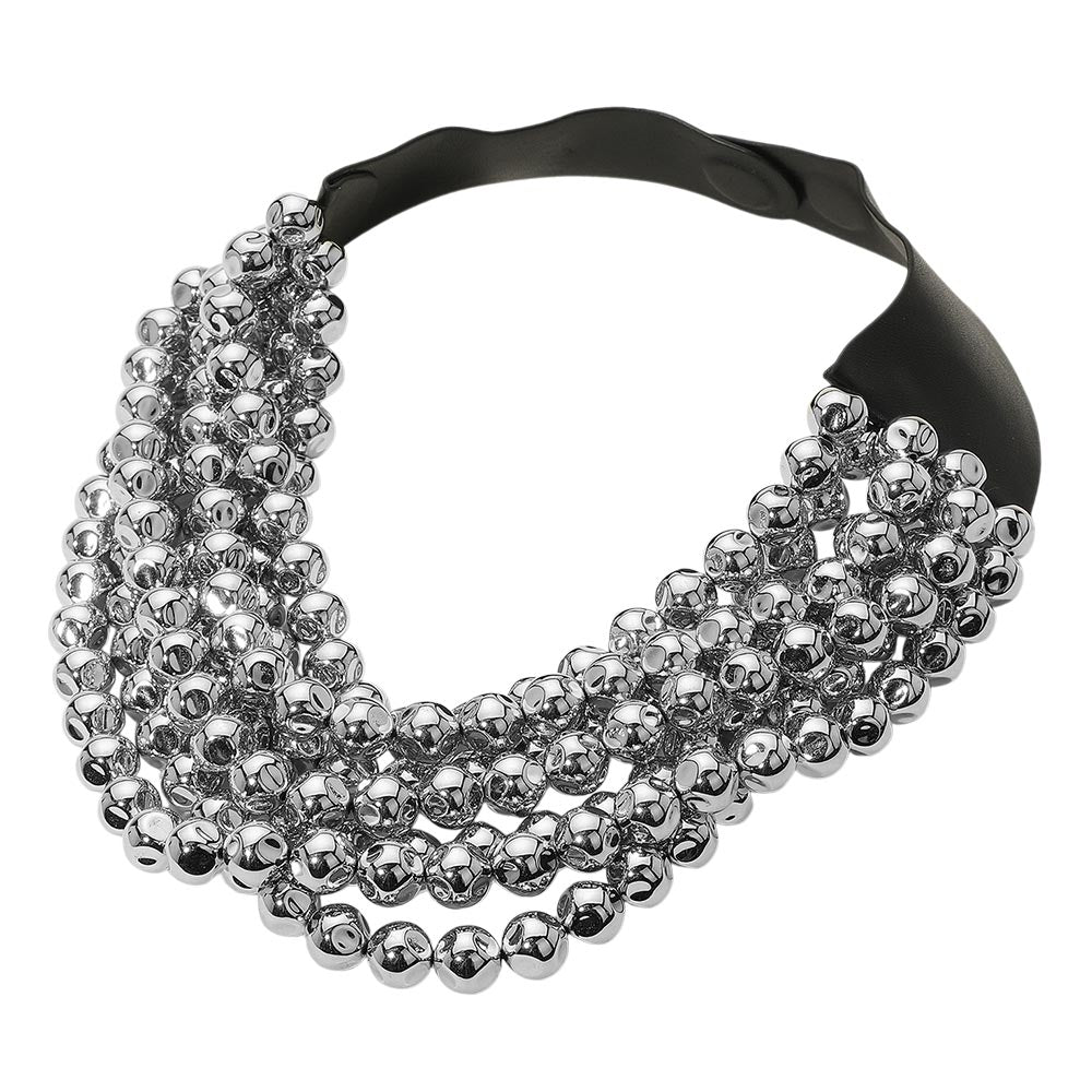 Chunky Multi-Strand Beaded Necklace with Magnetic Clasp - Hematite - Necklaces