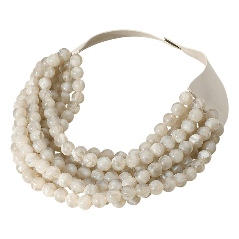pearl chunky acrylic beaded multi-strand necklace with magnetic clasp