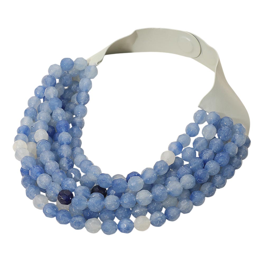 Chunky Multi-Strand Beaded Necklace with Magnetic Clasp - Blue, Multi - Necklaces