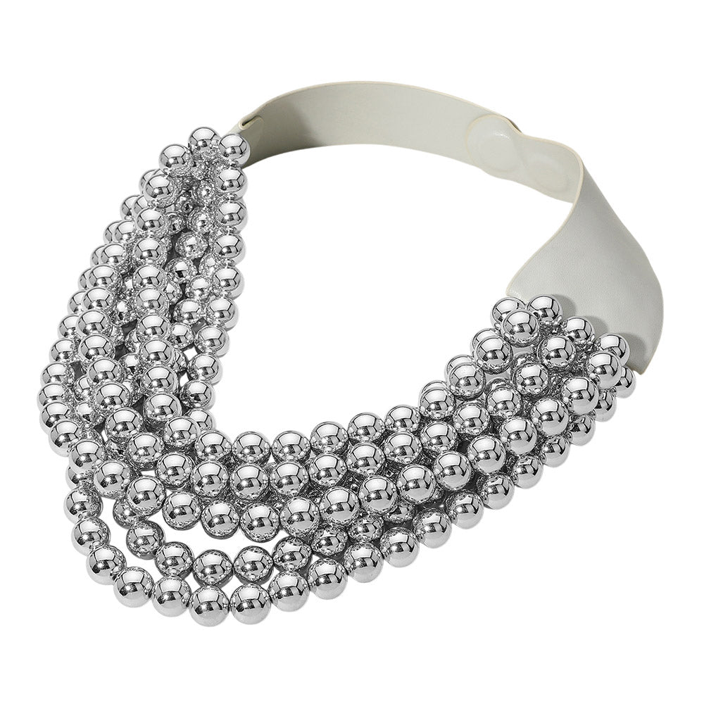 silver chunky acrylic beaded multi-strand necklace with magnetic clasp