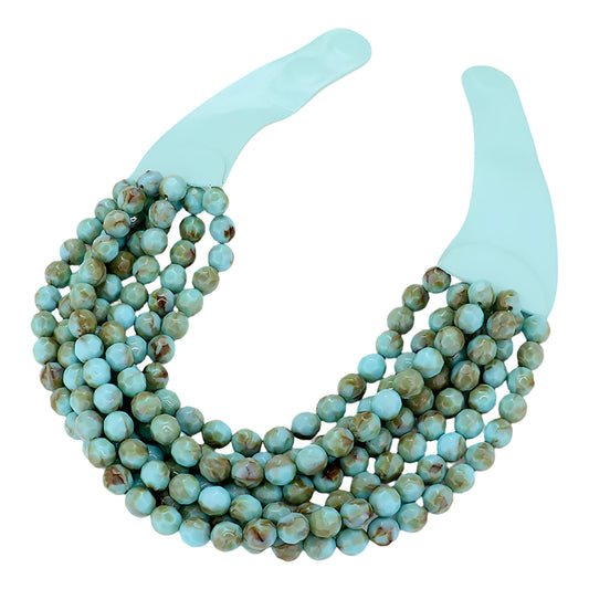 Chunky Multi-Strand Beaded Necklace with Magnetic Clasp - Turquoise - Necklaces