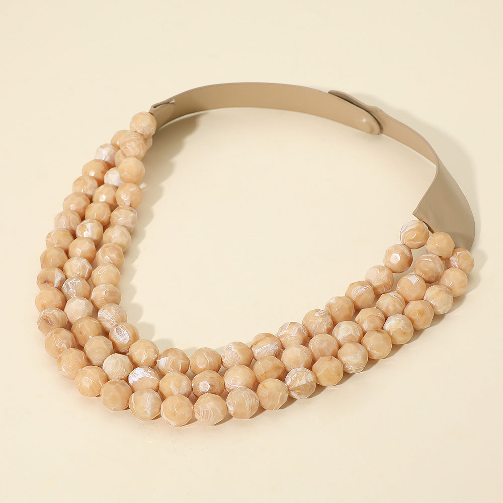 Madeline Love Beige Faceted Beaded Triple Layered Magnetic Collar Necklace - Necklaces