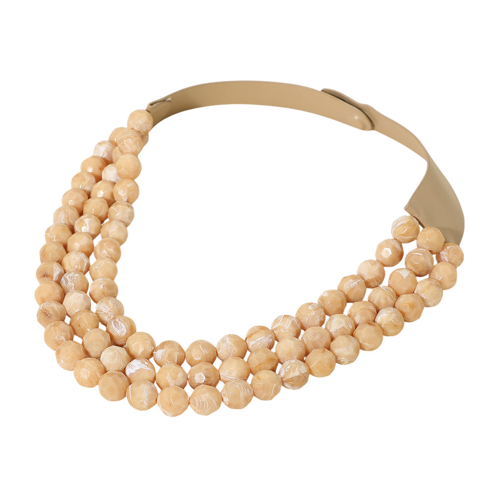 Madeline Love Beige Faceted Beaded Triple Layered Magnetic Collar Necklace - Necklaces - desc