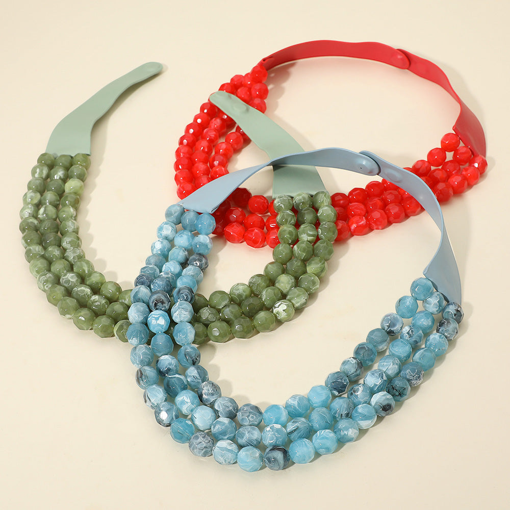 Madeline Love Beige Faceted Beaded Triple Layered Magnetic Collar Necklace - Necklaces - extra
