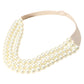 Cream Chunky Acrylic Beaded Triple Layered Faux Leather Magnetic Necklace