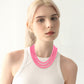 Fuchsia Chunky Acrylic Beaded Triple Layered Faux Leather Magnetic Necklace