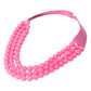 Fuchsia Chunky Acrylic Beaded Triple Layered Faux Leather Magnetic Necklace