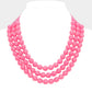 Fuchsia Chunky Acrylic Beaded Triple Layered Faux Leather Magnetic Necklace