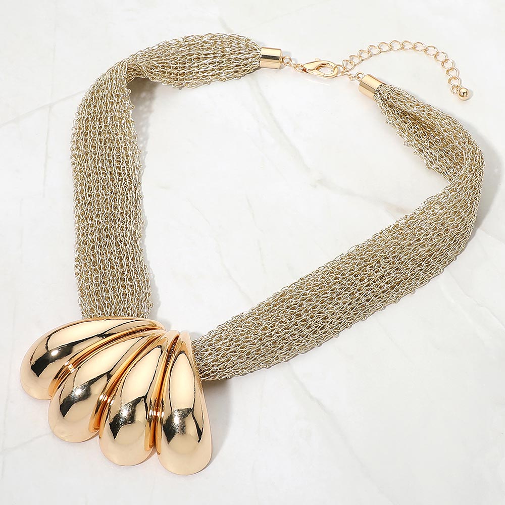 Madeline Love Gold Bold Multi Metal Cluster Beaded Mesh Chain Necklace