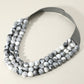 Gray White Chunky Acrylic Beaded Triple Layered Faux Leather Magnetic Necklace