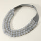 Gray Chunky Acrylic Beaded Triple Layered Faux Leather Magnetic Necklace