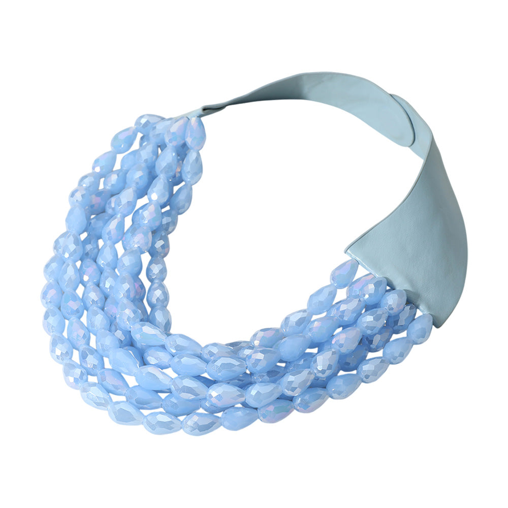 Blue Elevate your style with this bold multi-strand statement necklace featuring faceted beads and a secure magnetic closure. Perfect for pairing with casual or formal outfits, this elegant accessory adds a modern touch to your look and makes an eye-catching fashion statement.