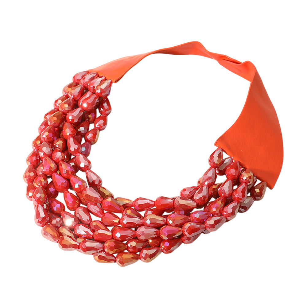 Orange Elevate your style with this bold multi-strand statement necklace featuring faceted beads and a secure magnetic closure. Perfect for pairing with casual or formal outfits, this elegant accessory adds a modern touch to your look and makes an eye-catching fashion statement.
