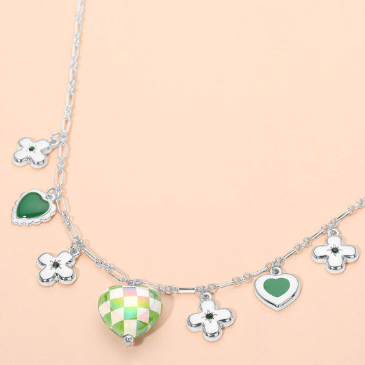 Madeline Love Rhodium Heart Flower Motif Charm Staton Necklace - Necklaces