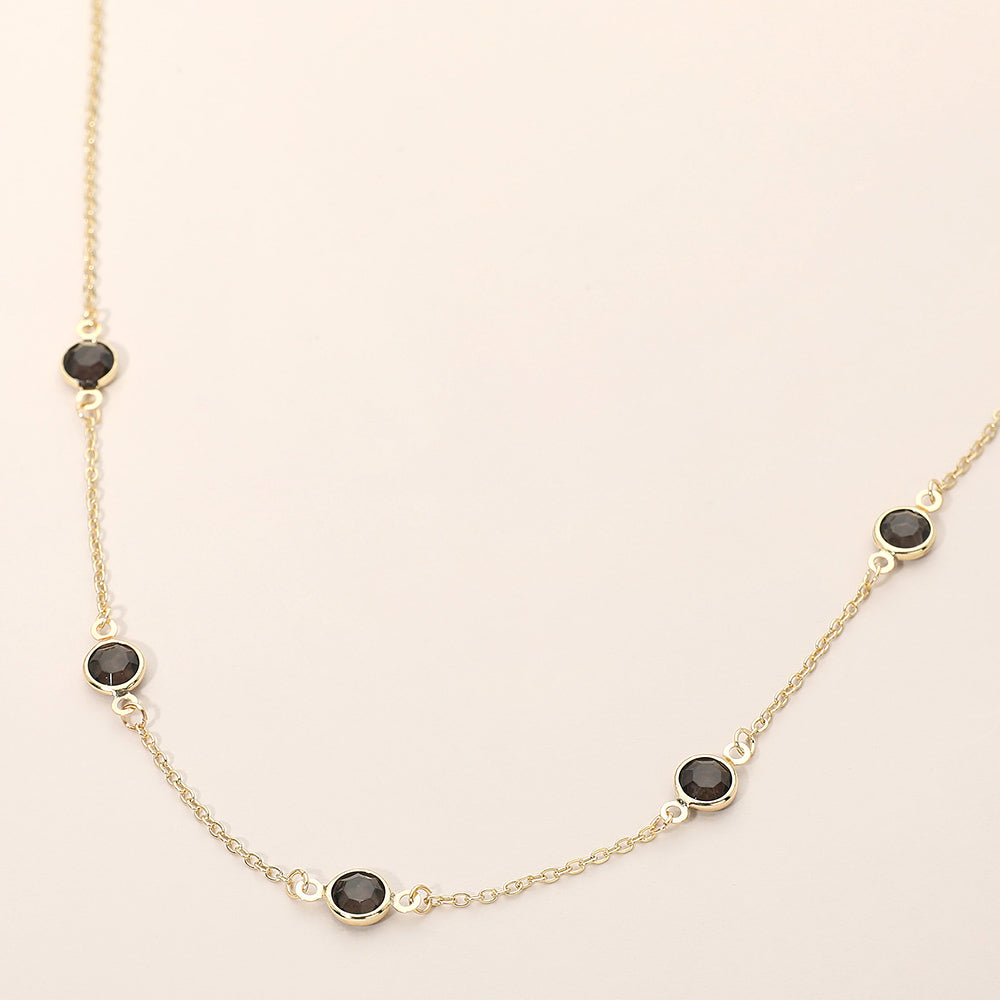 Madeline Love Black Diamond, Gold Delicate Stone Bezel Station Necklace