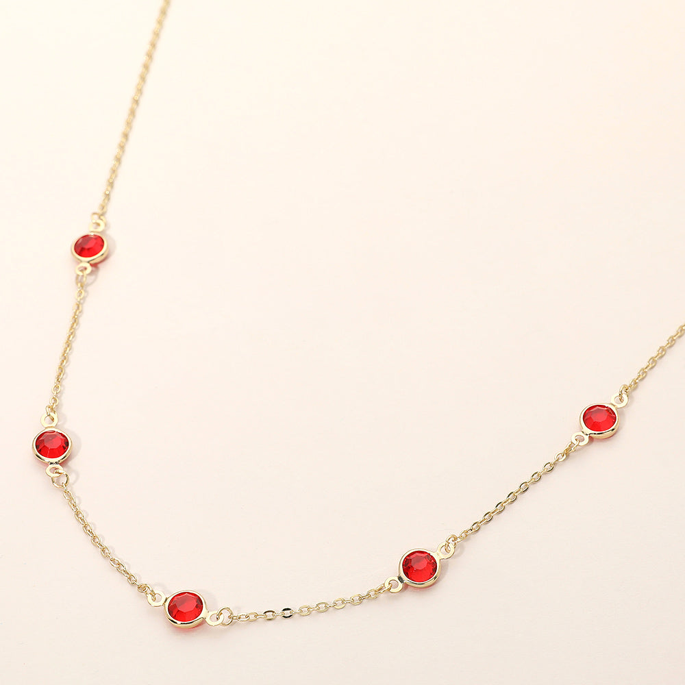 Madeline Love Gold, Siam Delicate Stone Bezel Station Necklace