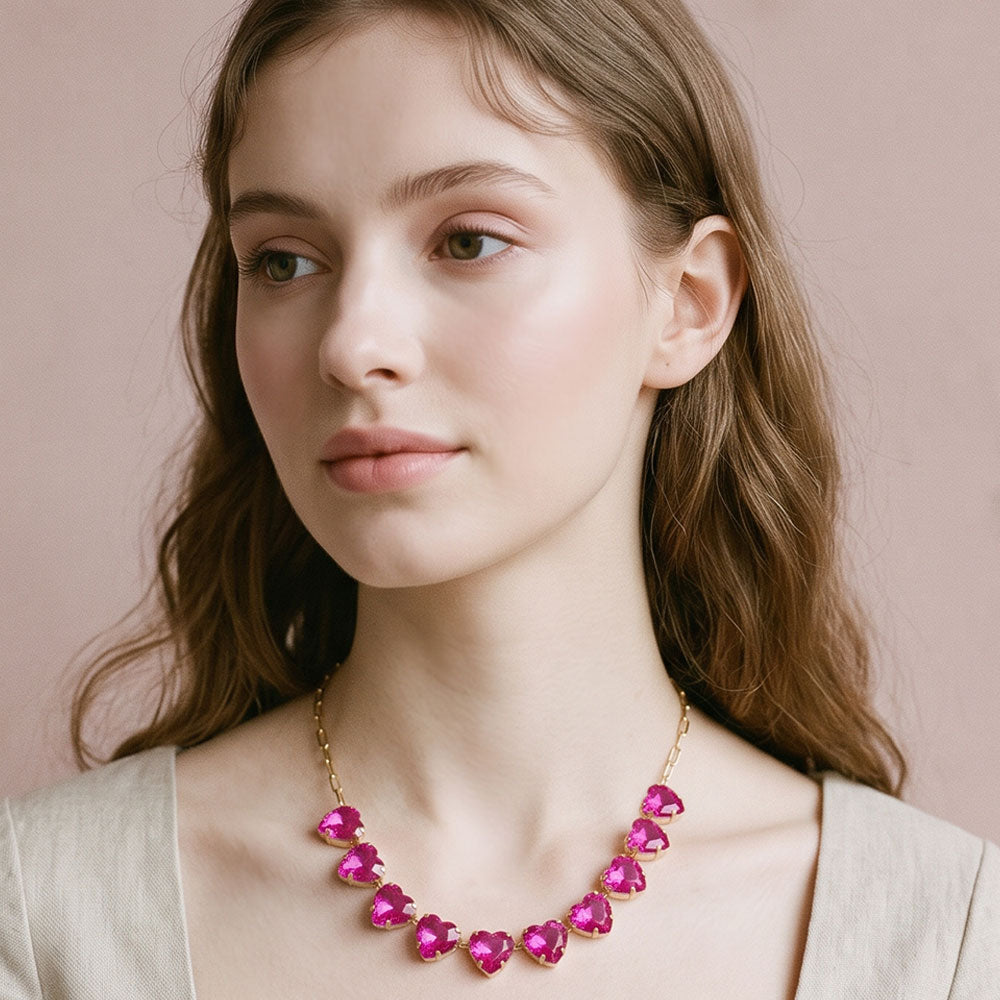 Madeline Love Fuchsia Faceted Heart Gem Link Necklace