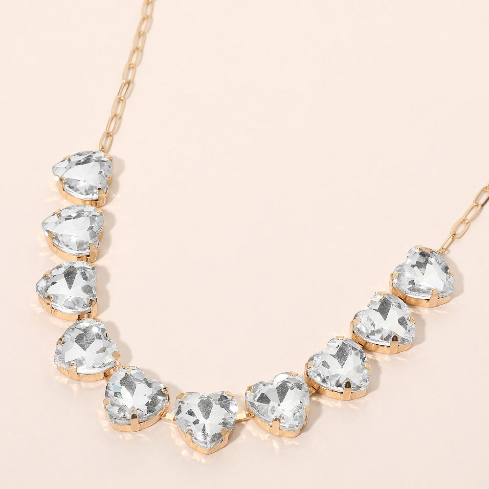Madeline Love Clear, Gold Faceted Heart Gem Link Necklace
