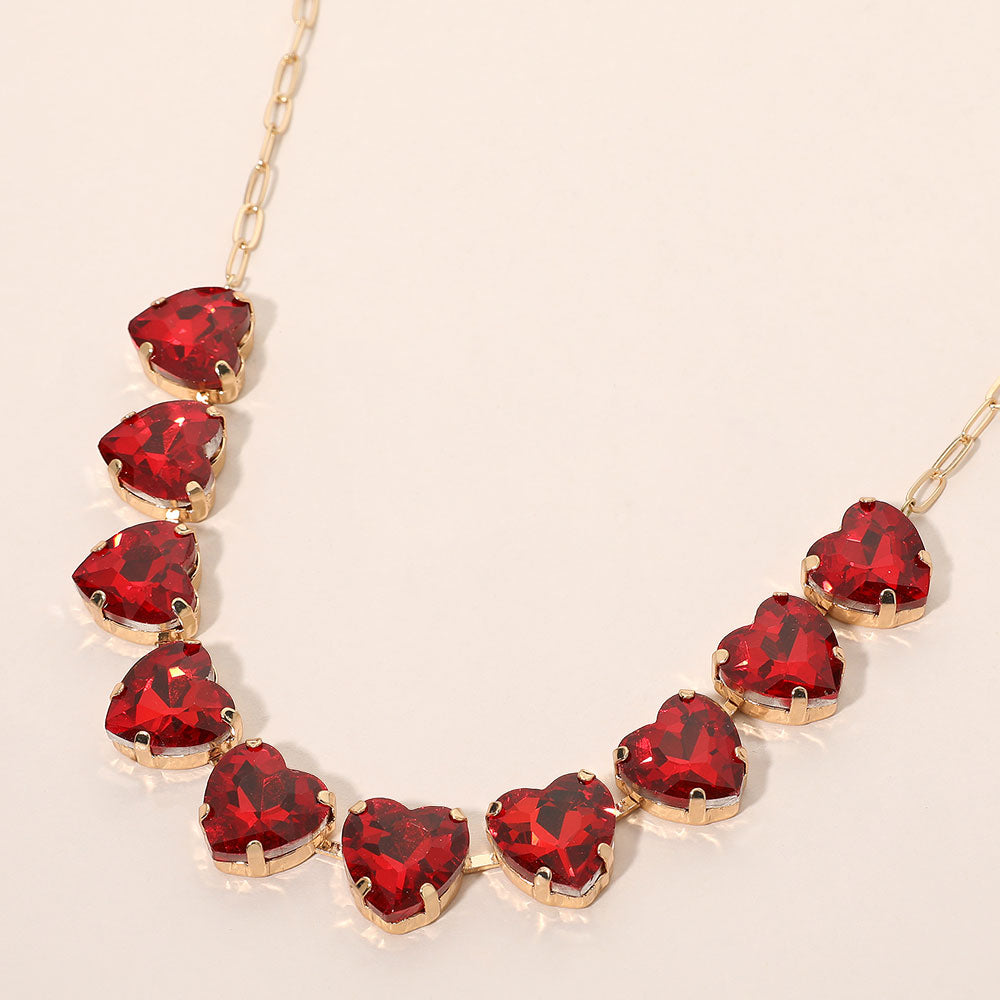 Madeline Love Red Faceted Heart Gem Link Necklace