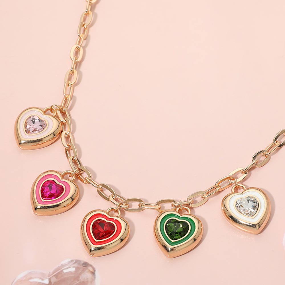 Madeline Love Gold, Multi Heart Charm Station Paperclip Chain Necklace
