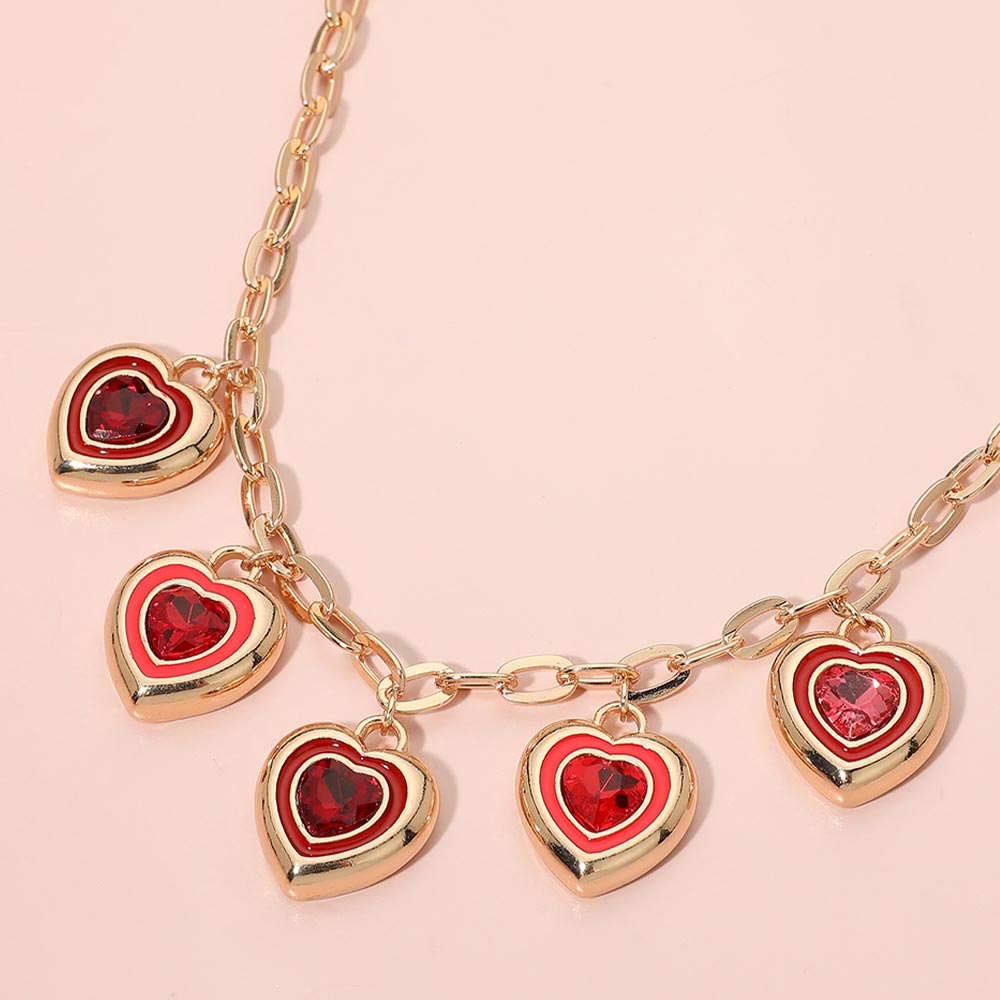 Madeline Love Gold, Red Heart Charm Station Paperclip Chain Necklace