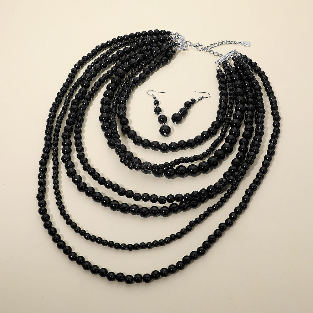 Madeline Love Black Multi Strand Beaded Statement Necklace - Necklaces