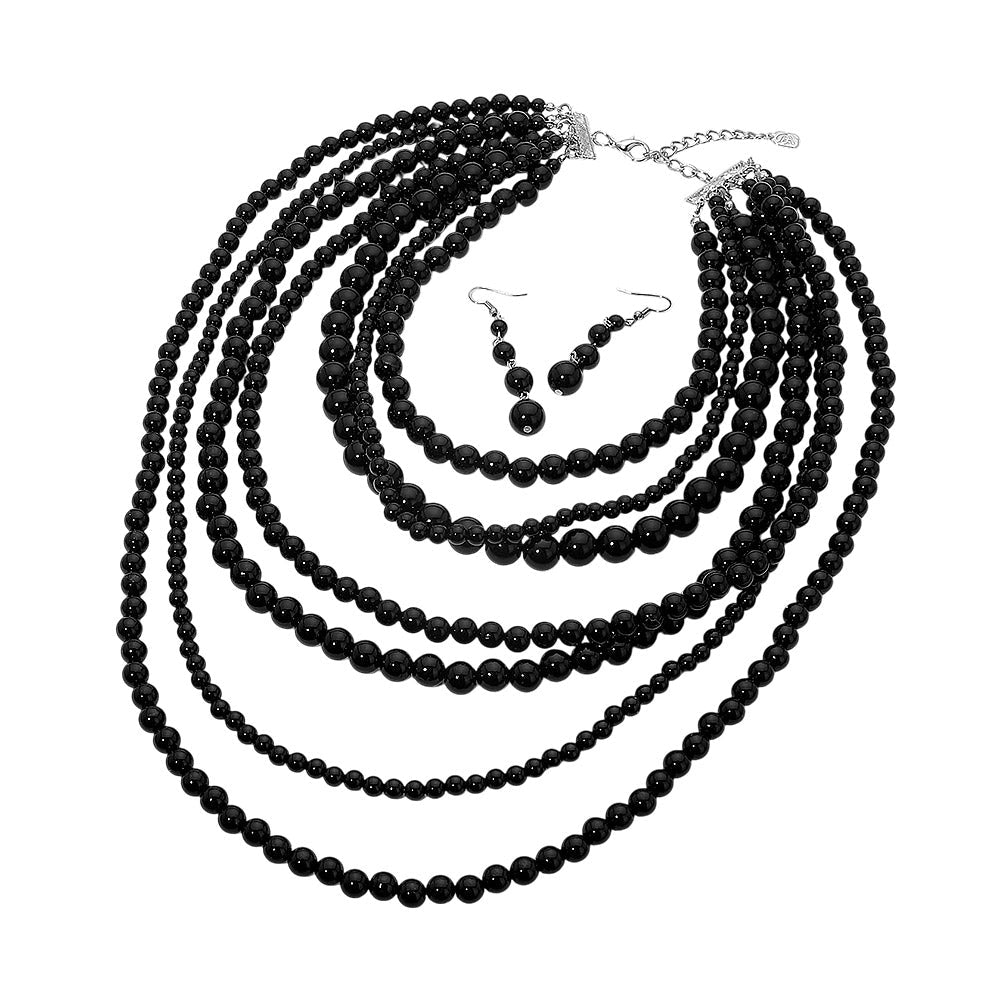 Madeline Love Black Multi Strand Beaded Statement Necklace - Necklaces - desc