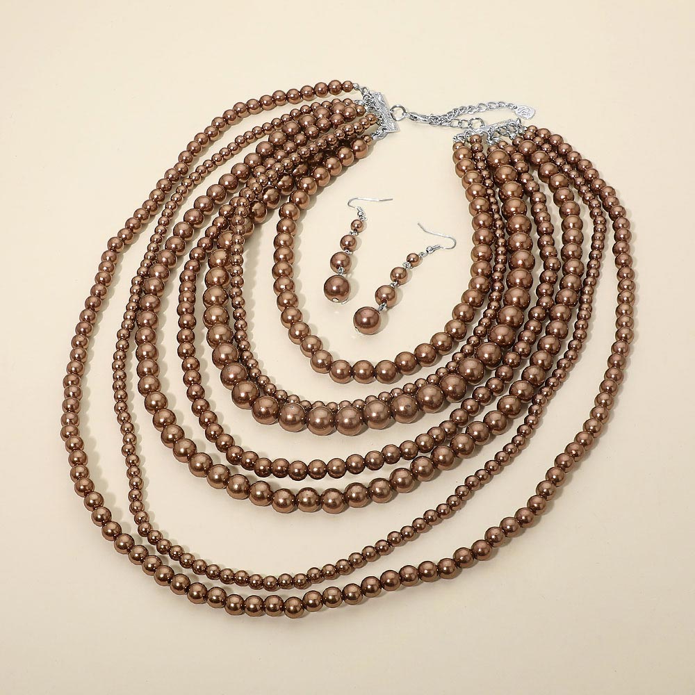 Madeline Love Brown Multi Strand Beaded Statement Necklace - Necklaces