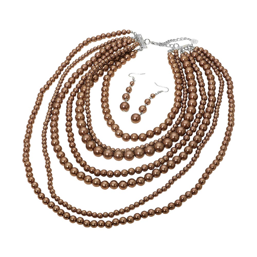 Madeline Love Brown Multi Strand Beaded Statement Necklace - Necklaces - desc
