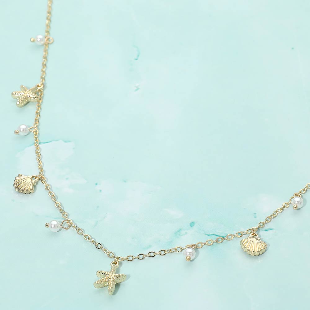 Madeline Love Gold Starfish Shell PEarl Charm Station Necklace - Necklaces