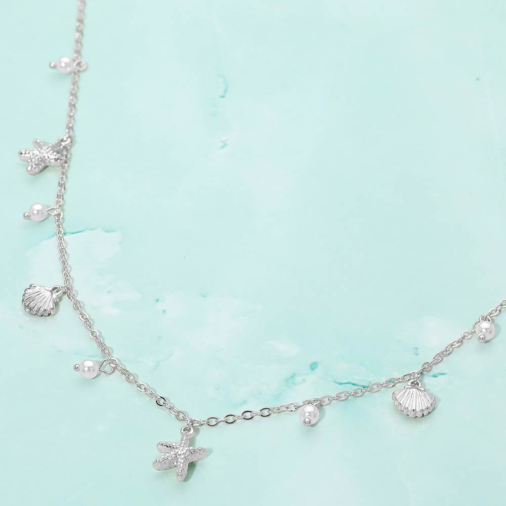 Madeline Love Silver Starfish Shell PEarl Charm Station Necklace - Necklaces