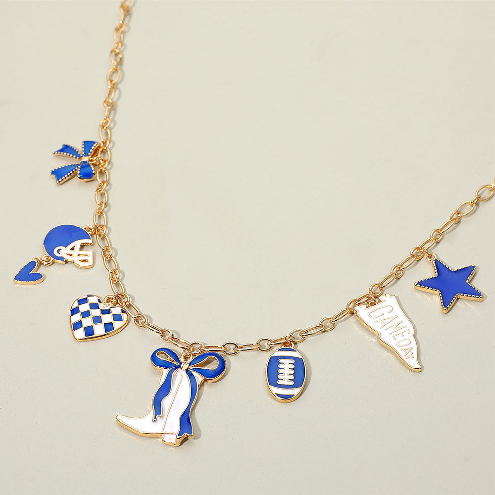 Madeline Love Blue, Gold, White Game Day Football Theme Charm Station Necklace - Necklaces