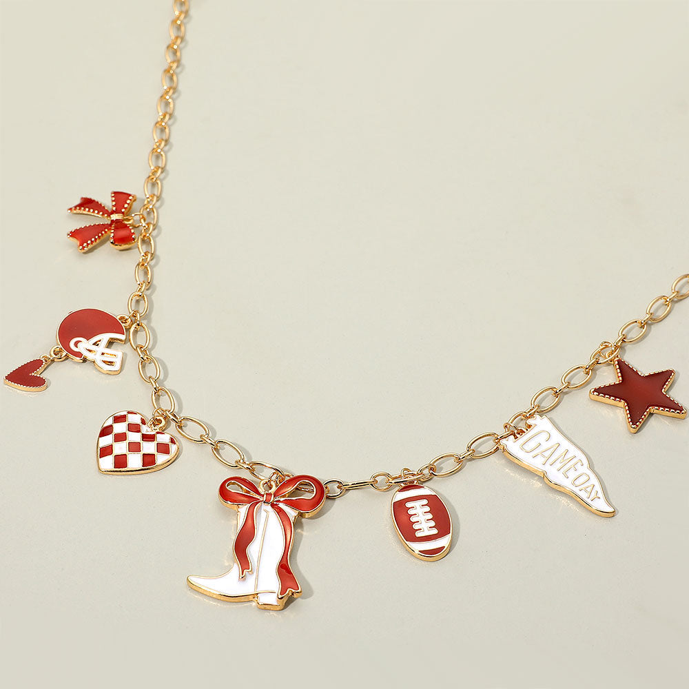 Madeline Love Burgundy, Gold, White Game Day Football Theme Charm Station Necklace - Necklaces