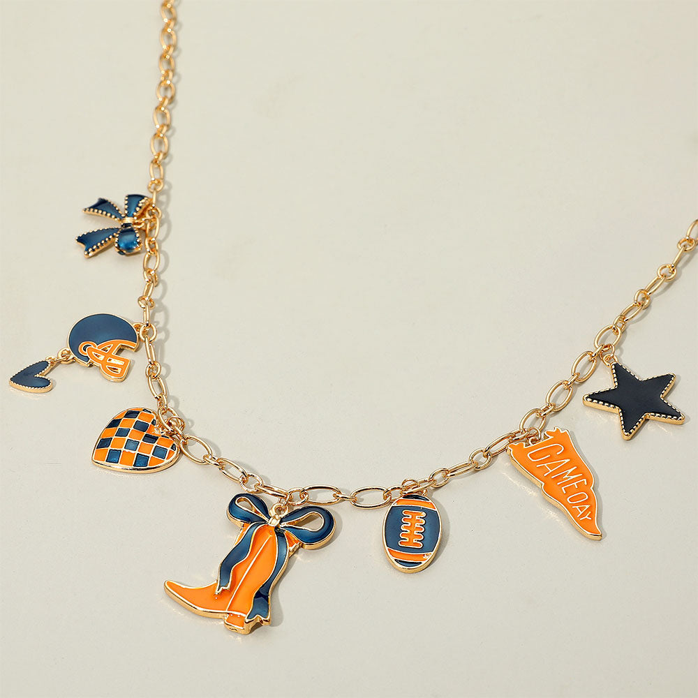 Madeline Love Gold, Navy, Orange Game Day Football Theme Charm Station Necklace - Necklaces