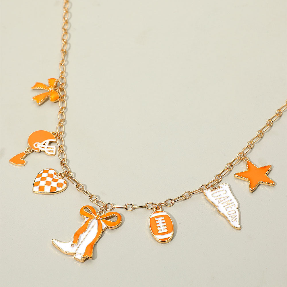 Madeline Love Gold, Orange, White Game Day Football Theme Charm Station Necklace - Necklaces