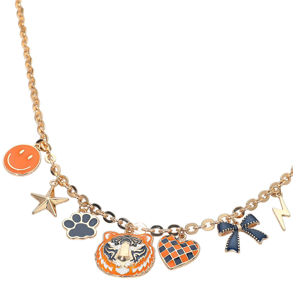Madeline Love Gold, Navy, Orange Gameday Animal Mascot Bow Star Heart Smile Face Bolt Charm Station Necklace - Necklaces - desc