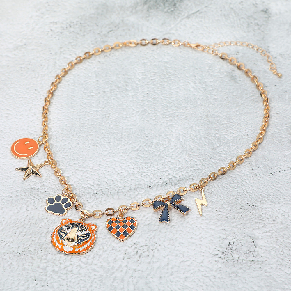 Madeline Love Gold, Navy, Orange Gameday Animal Mascot Bow Star Heart Smile Face Bolt Charm Station Necklace - Necklaces - extra