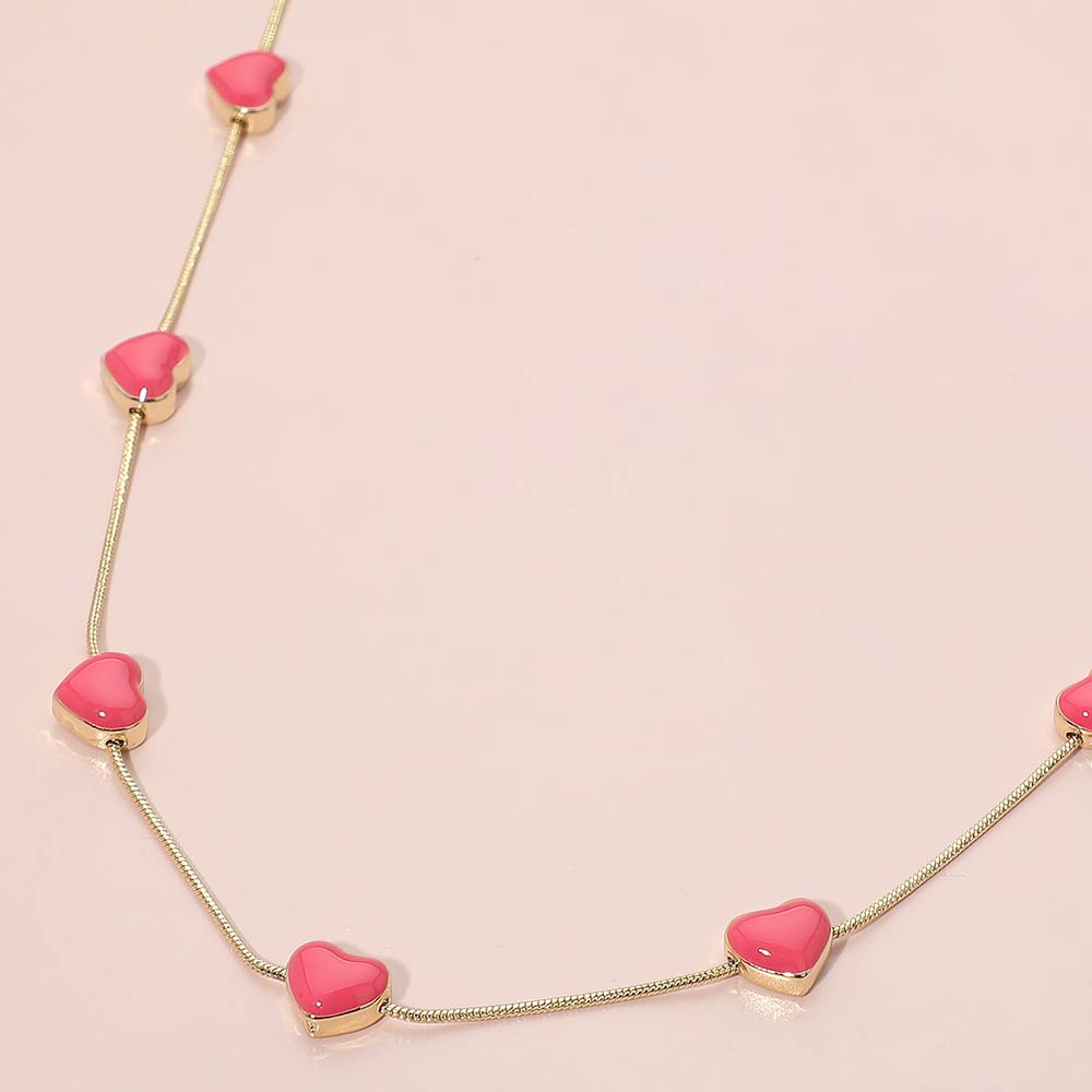 Madeline Love Fuchsia Enamel Heart Charm Station Necklace - Necklaces