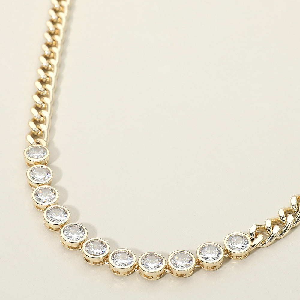 Madeline Love Clear, Gold 14K Gold Plated Round CZ Bezel Link Chain Necklace