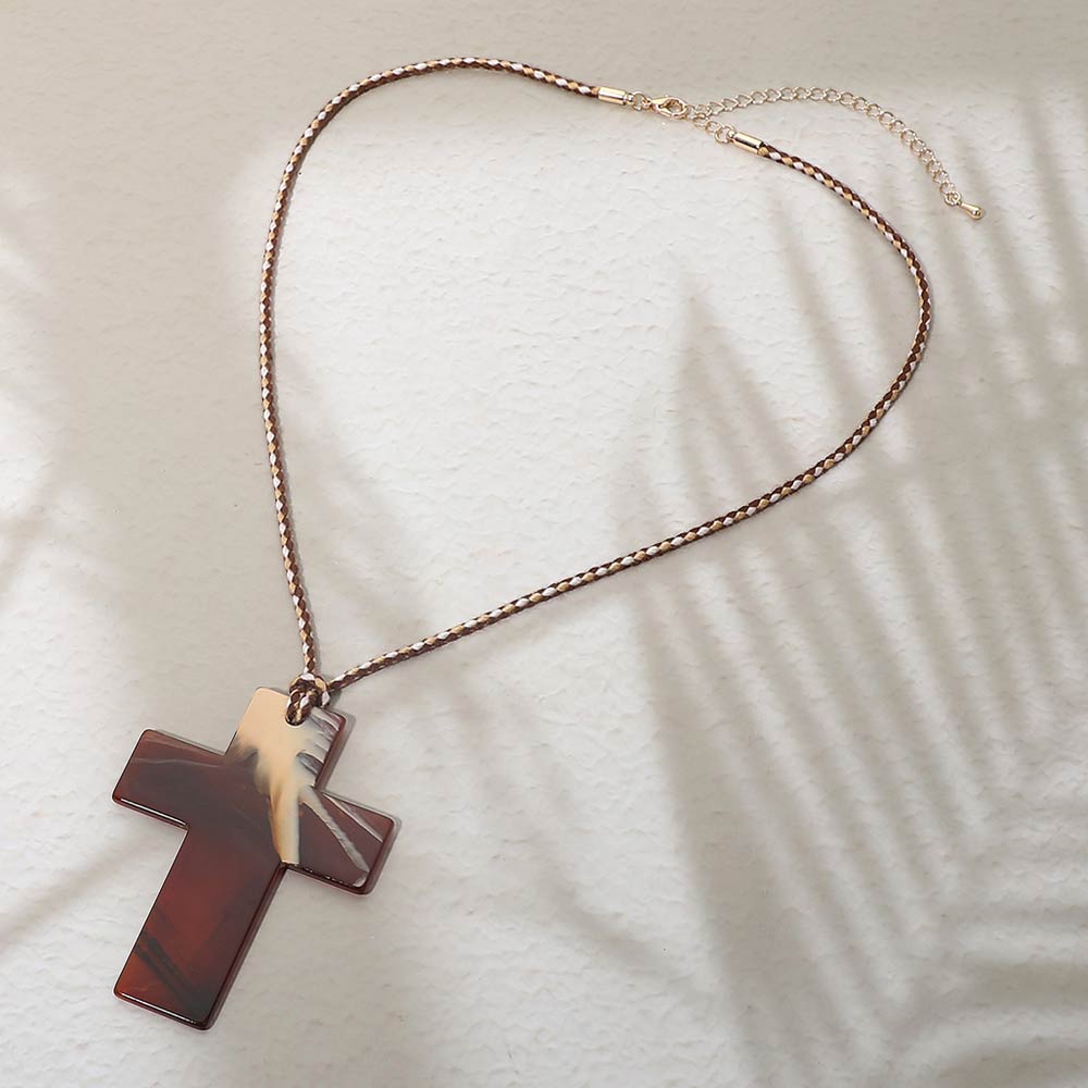 Madeline Love Brown Resin Cross Pendant Cord Necklace - Necklaces