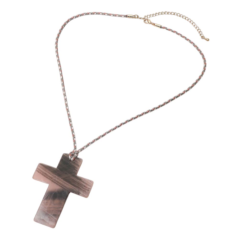 Madeline Love Pink Resin Cross Pendant Cord Necklace - Necklaces - extra