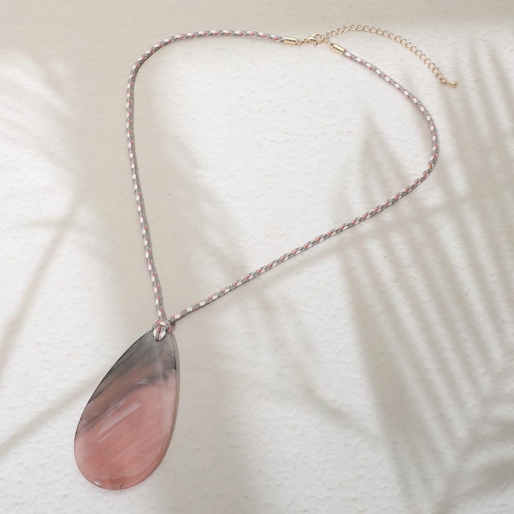 Madeline Love Pink Resin Teradrop Pendant Cord Necklace - Necklaces
