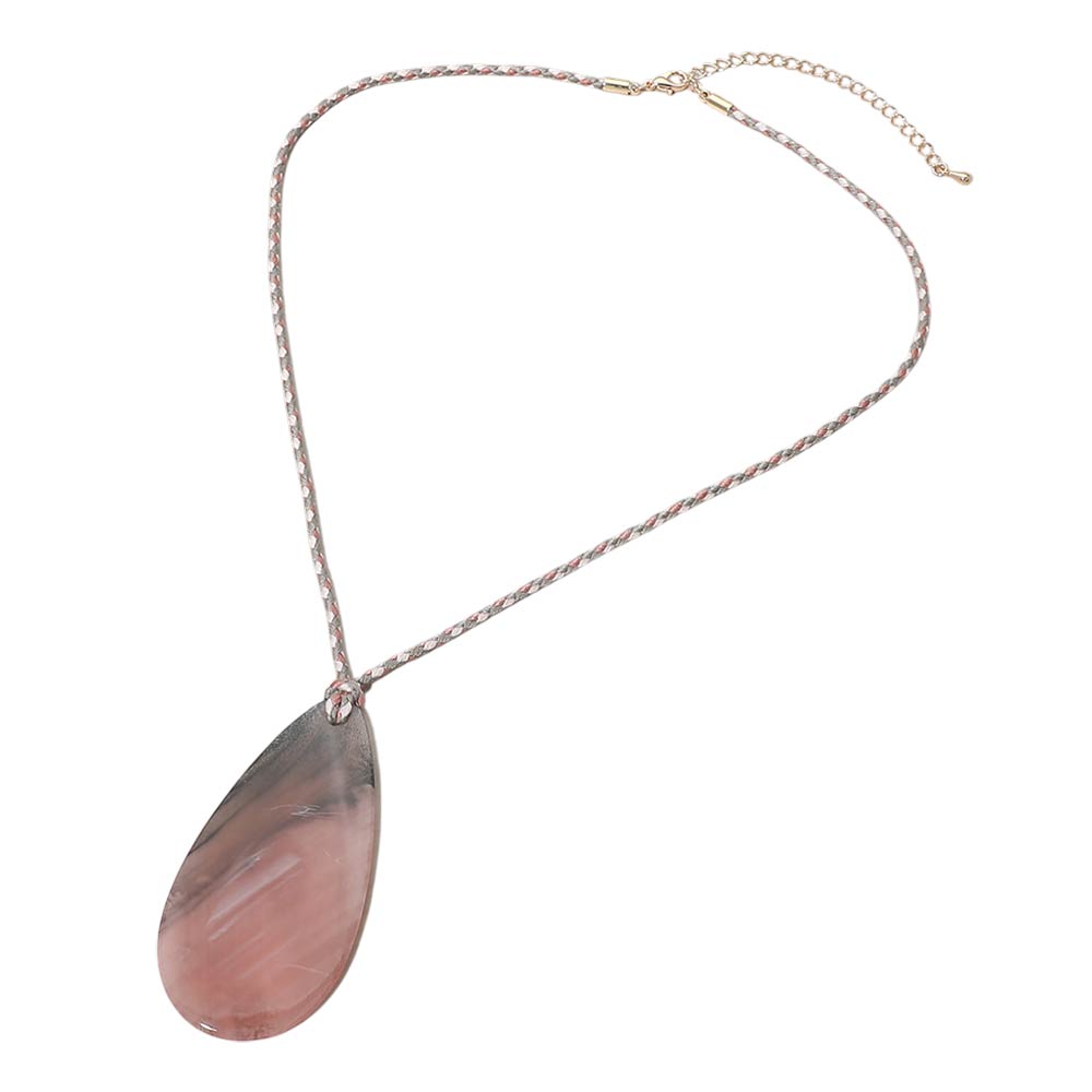 Madeline Love Pink Resin Teradrop Pendant Cord Necklace - Necklaces - desc